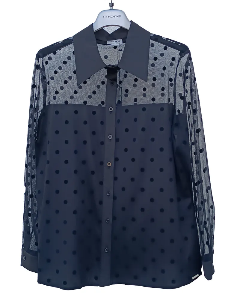 Camicia in pizzo beige con rouches e decoltè trasparente More by Siste