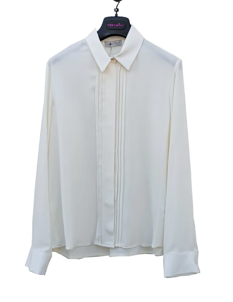 Butter White Wool and Viscose Crepe Shirt by Amethist