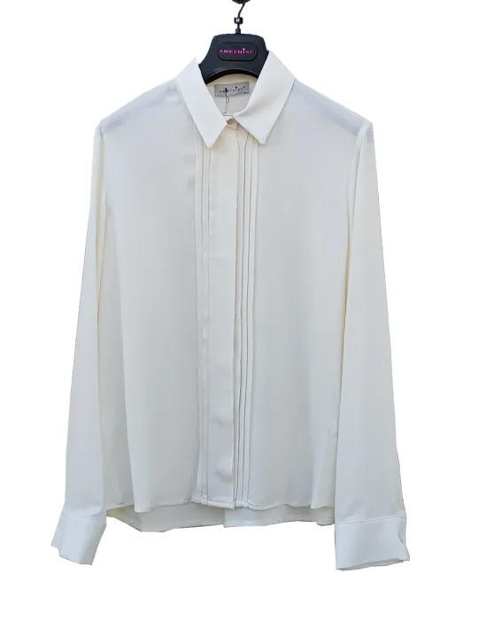 Butter White Wool and Viscose Crepe Shirt by Amethist
