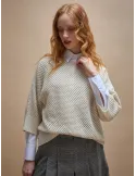 Maglia mantella traforata in merino extrafine bianco burro | Amethist