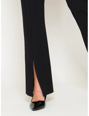 Pantaloni neri con spacco e strass in viscosa | Francesca Mercuriali 2