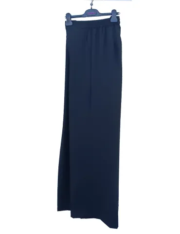 Black Cady Wide-Leg Trousers with Front Pleats by Amethist 2