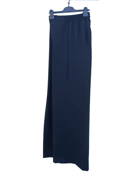 Black Cady Wide-Leg Trousers with Front Pleats by Amethist