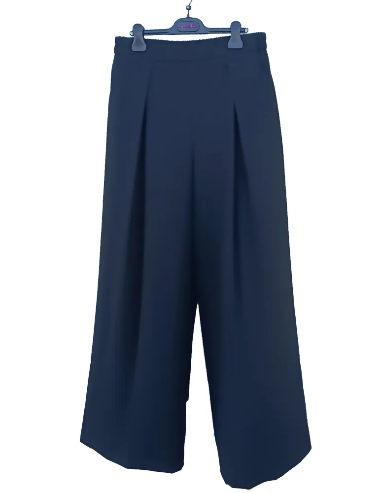 Black Cady Wide-Leg Trousers with Front Pleats by Amethist