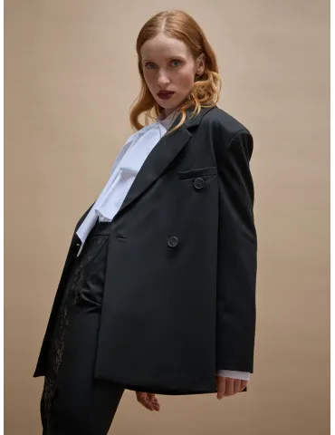 Gilet panciotto in raso e cady nero con ricami di paillettes Amethist