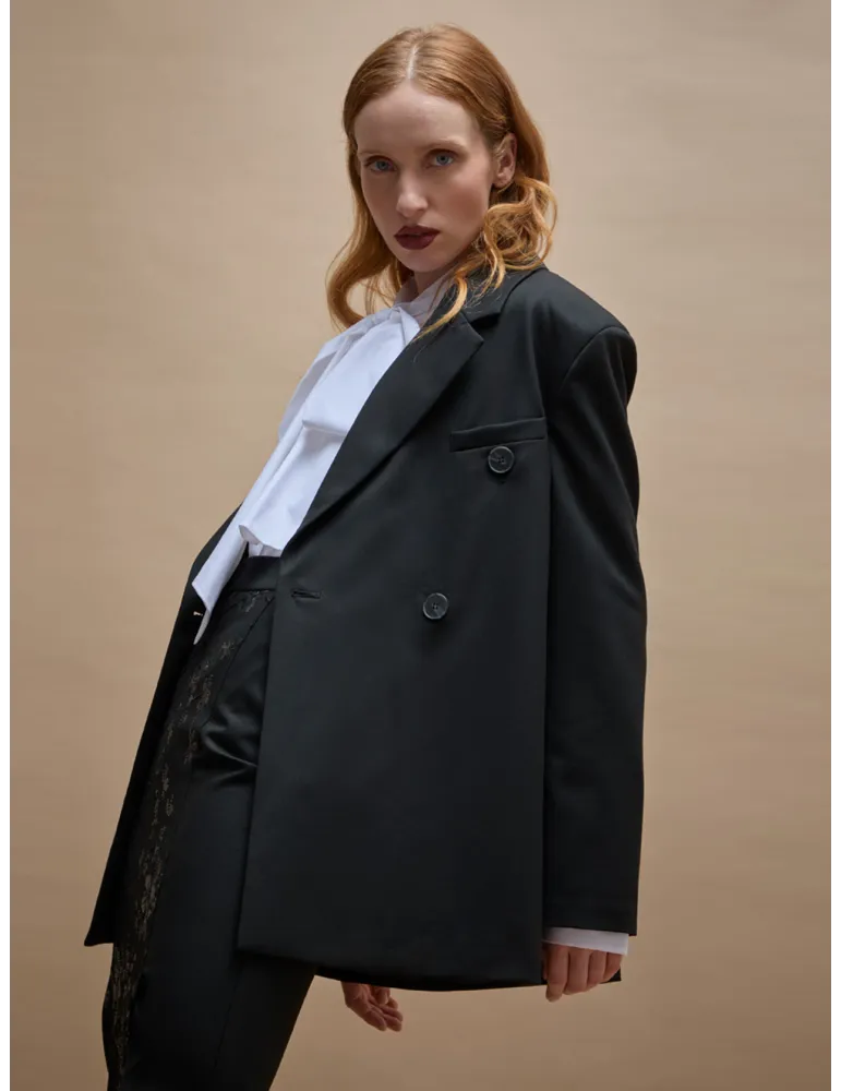 Black Satin and Cady Waistcoat with Sequin Embroidery by Amethist