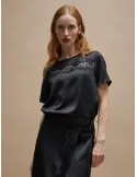 Black Satin and Lace T-Shirt & Midi Wrap Skirt Set by Amethist