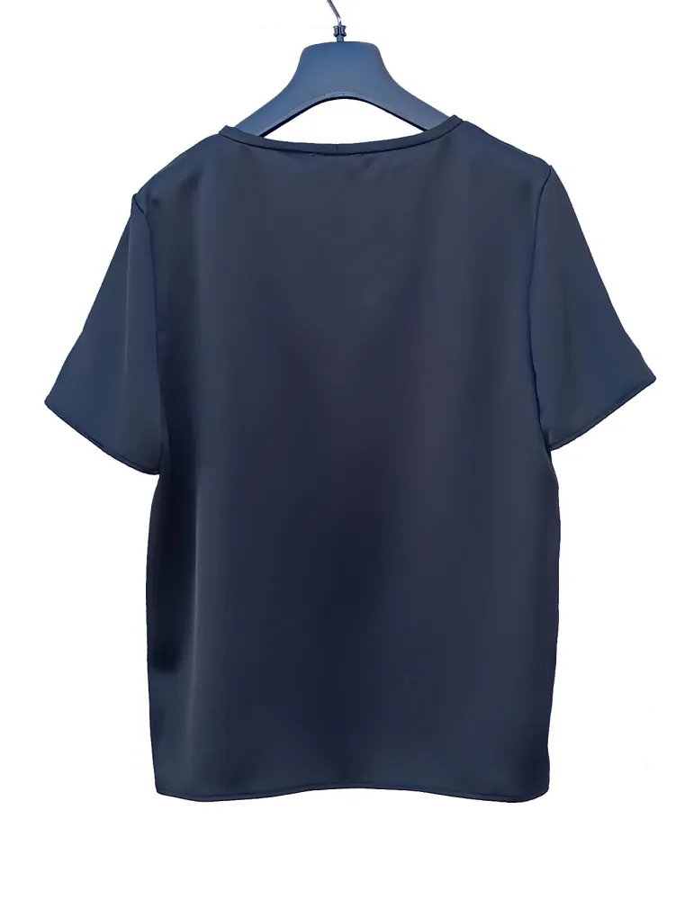 Completo t-shirt gonna midi portafoglio raso nero e pizzo - Amethist