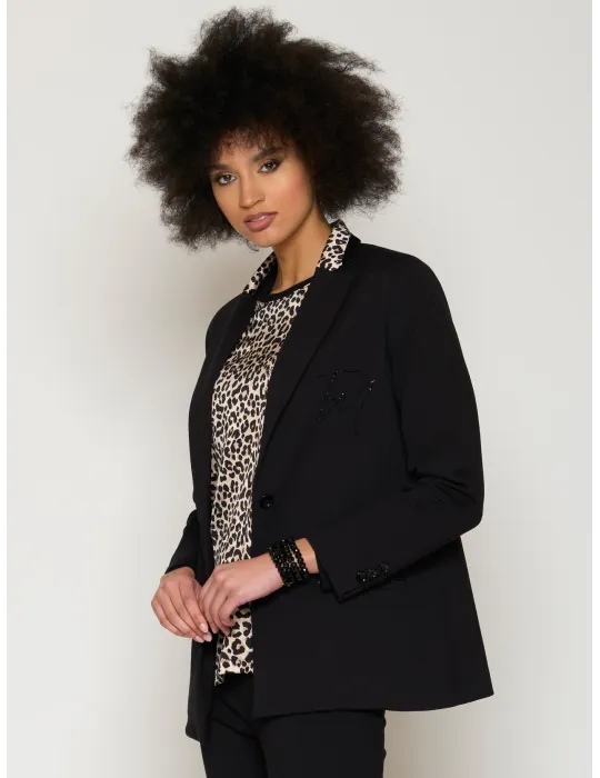 Francesca Mercuriali black tuxedo jacket with animal profiles