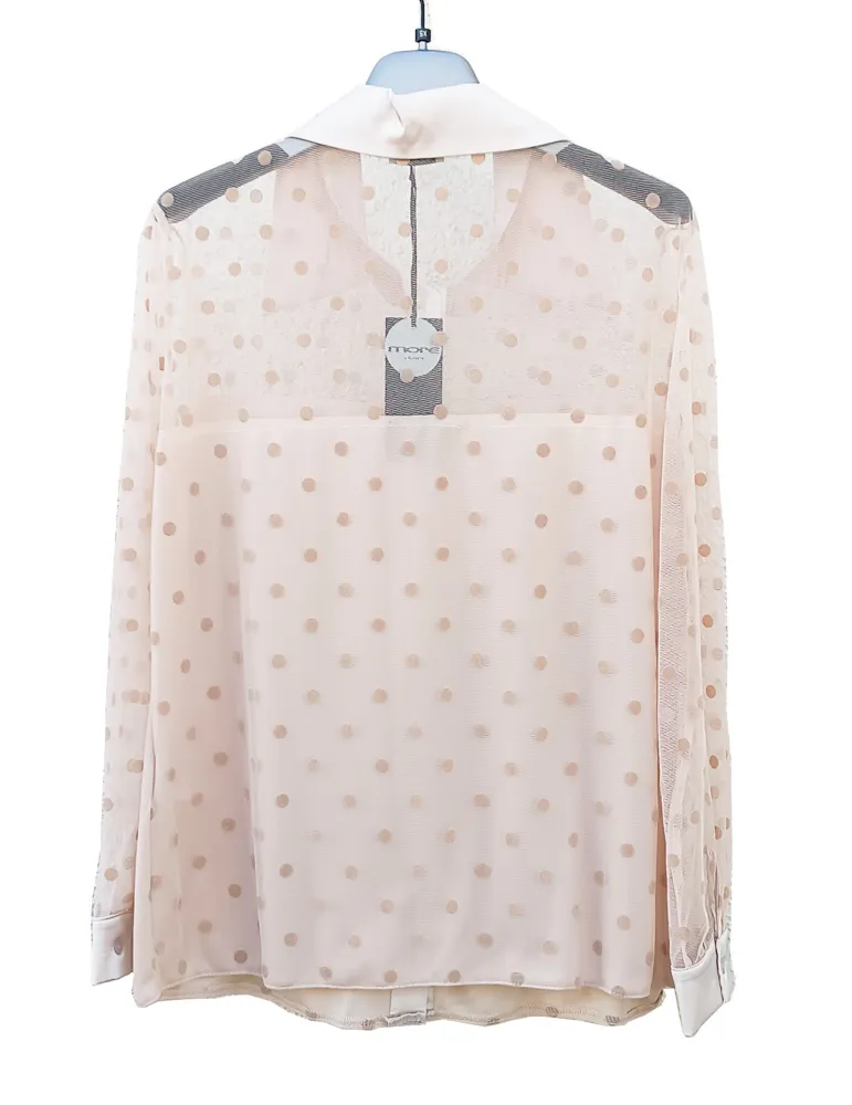 Beige mesh with velvet polka dots Shirt and Sheer Neckline