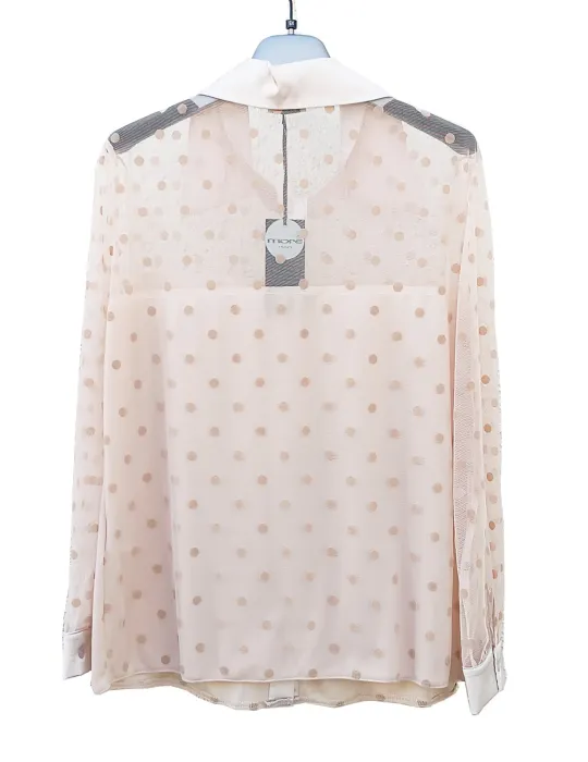 Beige mesh with velvet polka dots Shirt and Sheer Neckline