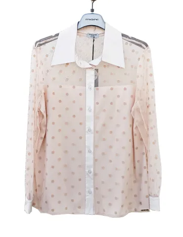 Beige mesh with velvet polka dots Shirt and Sheer Neckline 2