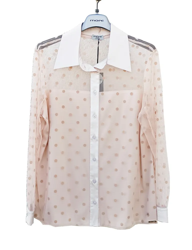 Camicia in pizzo beige con rouches e decoltè trasparente More by Siste