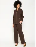 Brown Jacket and Trousers track suit with Rhinestones for plus size