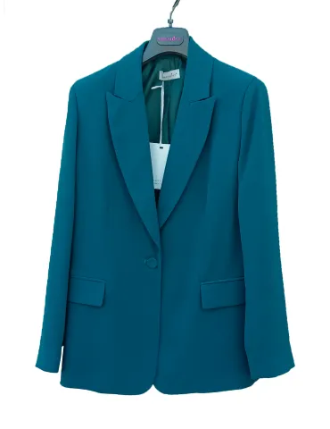 Petrol Blue Tailored Suit with Wide-Leg Trousers and Belt 2