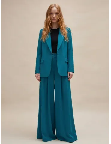 Tailleur giacca e pantaloni larghi blu ottanio Amethist