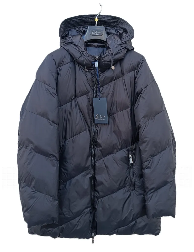 Reversible matte and glossy black Hooded Puffer Coat