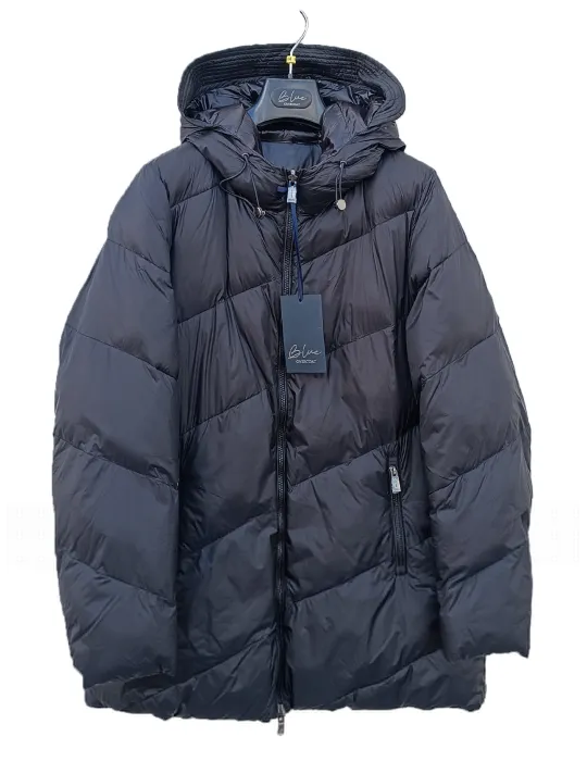 Reversible matte and glossy black Hooded Puffer Coat