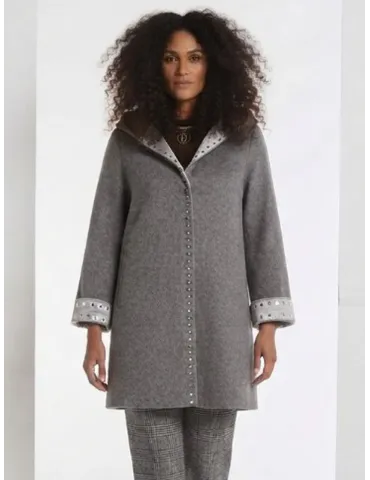 Piero Moretti | Double grey wool Hooded Coat with studs embroideries