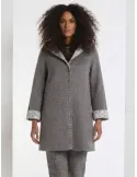 Double grey wool Hooded Coat with studs embroideries