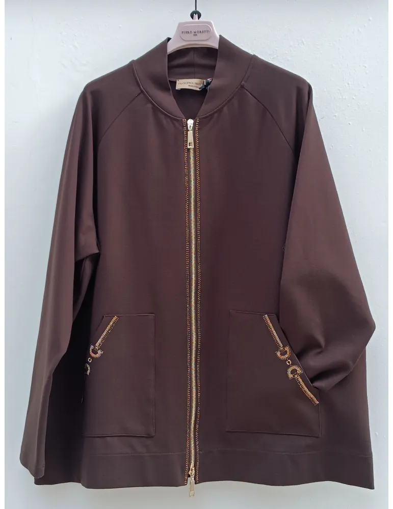 Brown Jacket and Trousers track suit with Rhinestones for plus size