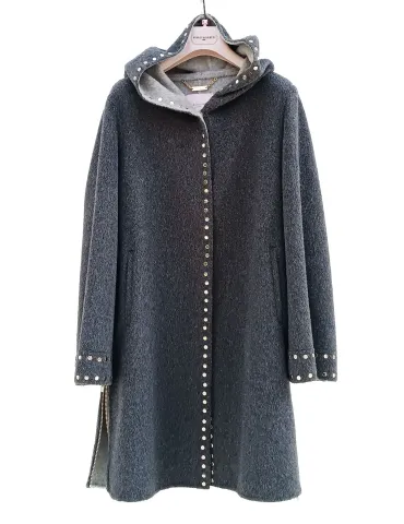 Piero Moretti | Double grey wool Hooded Coat with studs embroideries 2