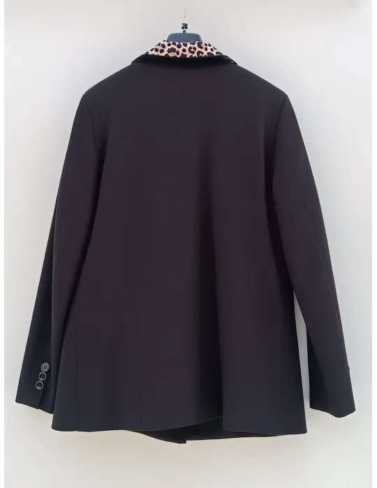 Giacca nera blazer con strass e profili animalier Francesca Mercuriali