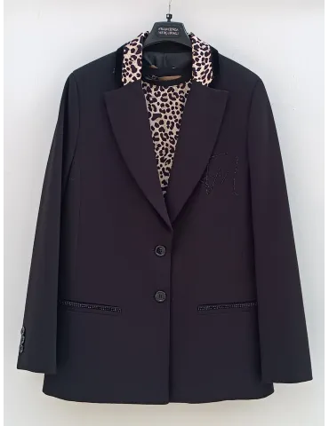 Giacca nera blazer con strass e profili animalier Francesca Mercuriali 2