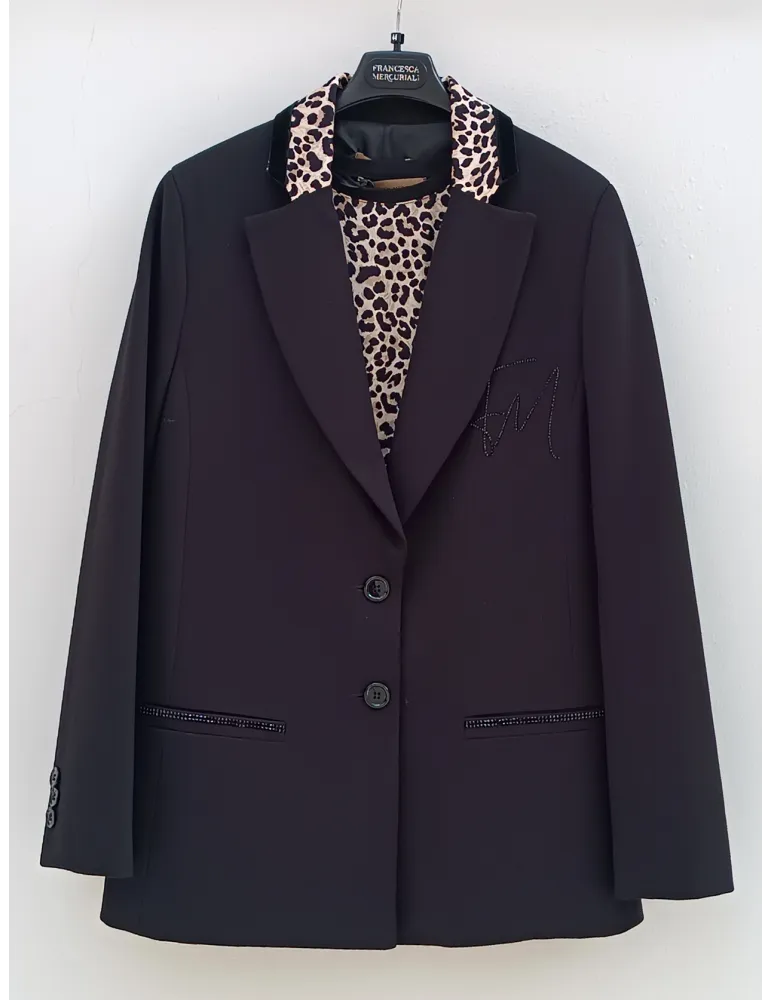 Francesca Mercuriali black tuxedo jacket with animal profiles