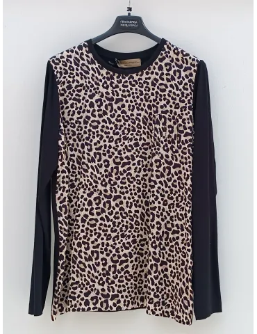 Francesca Mercuriali black t-shirt with front silk animal print 2