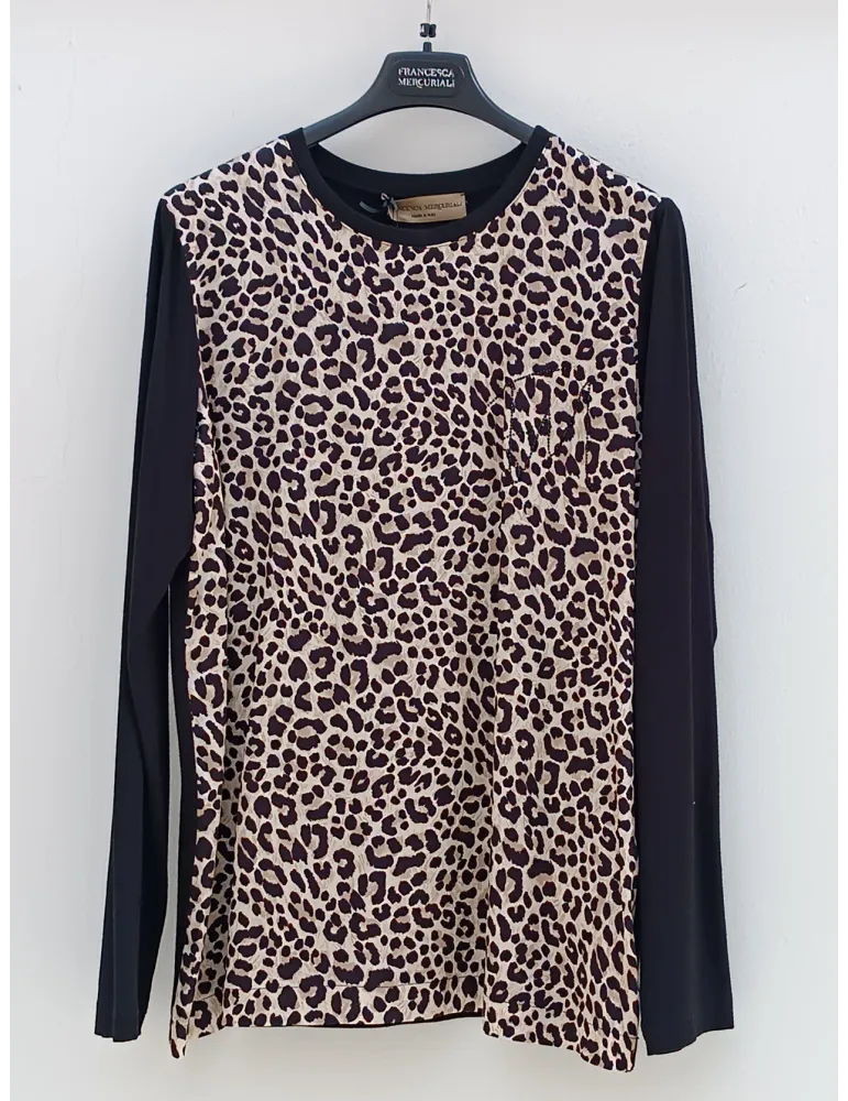 Francesca Mercuriali black t-shirt with front silk animal print