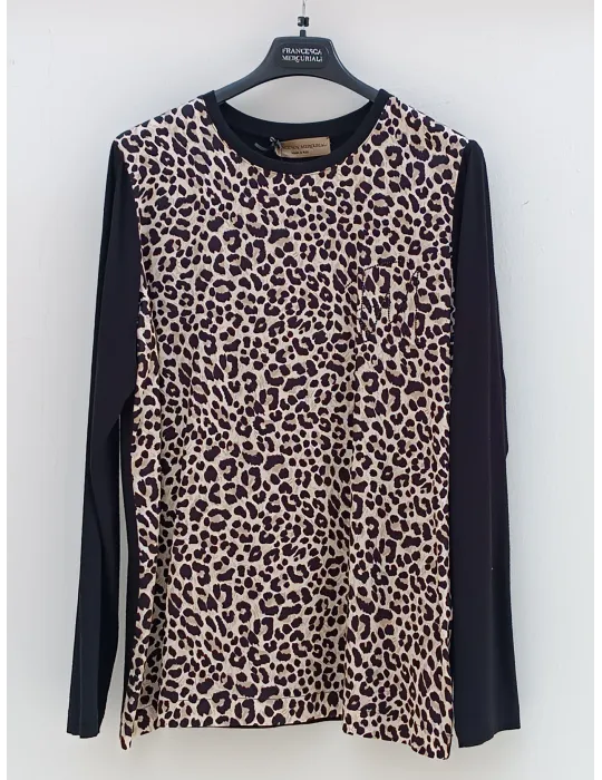 Francesca Mercuriali black t-shirt with front silk animal print