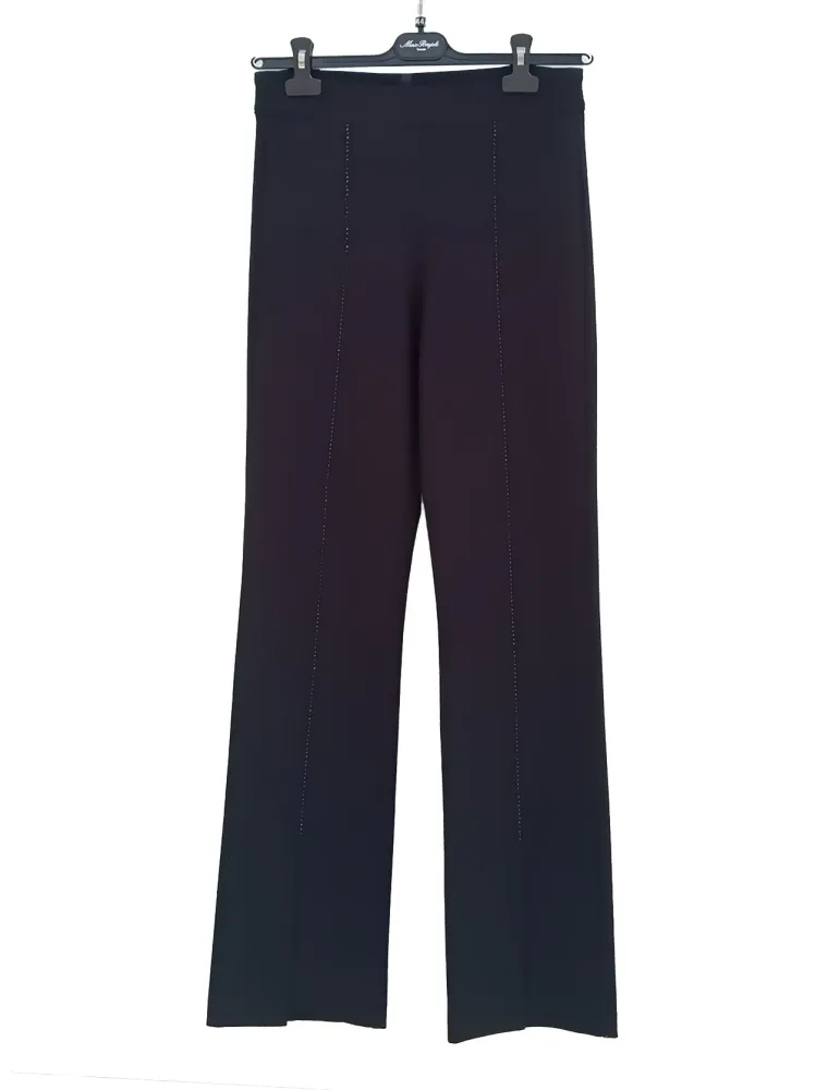 Pantaloni neri con spacco e strass in viscosa | Francesca Mercuriali