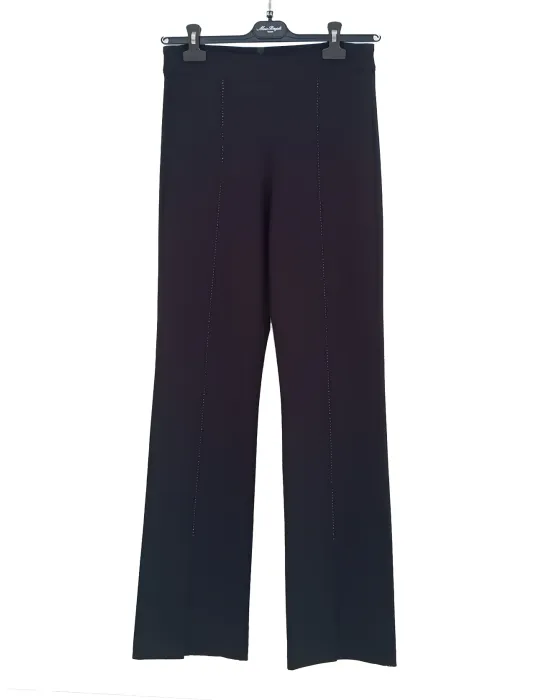 Pantaloni neri con spacco e strass in viscosa | Francesca Mercuriali