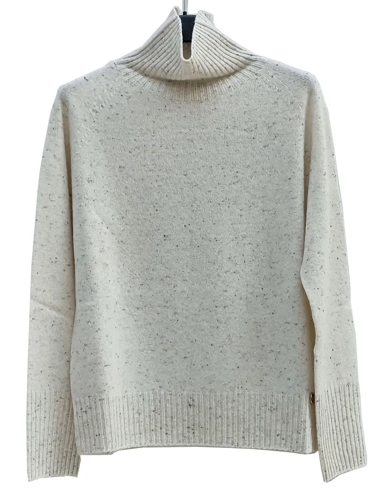 White Melange Wool Roll-Neck Sweater | Plus size Italian Knitwear