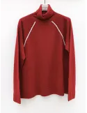 Burgundy Merino Wool Roll-Neck Sweater with White Embroidery
