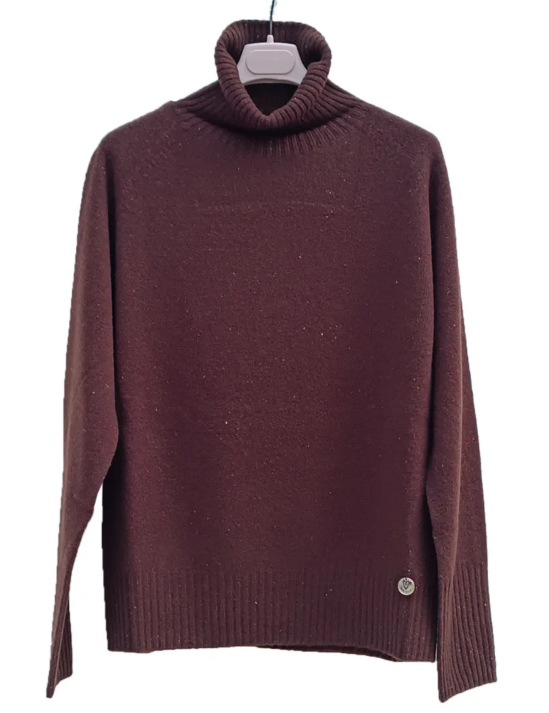 Maglione dolcevita donna in pura lana marrone melange | Riva Tricot