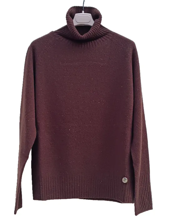 Maglione dolcevita donna in pura lana marrone melange | Riva Tricot