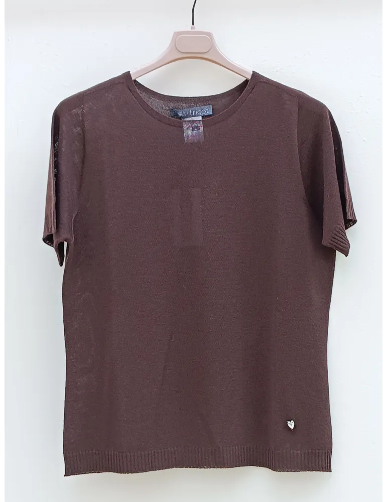 Twinset lana marrone con micro paillettes Riva Tricot fino alla 4XL