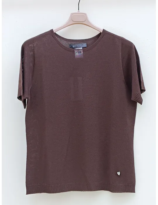 Twinset lana marrone con micro paillettes Riva Tricot fino alla 4XL