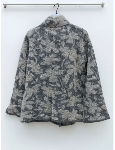 Dove beige and grey Jacquard Alpaca and Mohair Tweed Cardigan Jacket 2