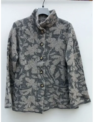 Dove beige and grey Jacquard Alpaca and Mohair Tweed Cardigan Jacket