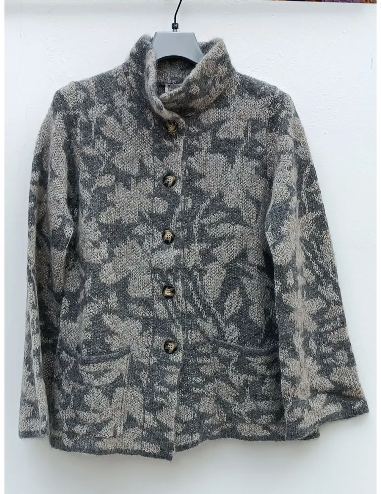 Frida Madè | Giaccone in tweed di alpaca e mohair grigio e beige