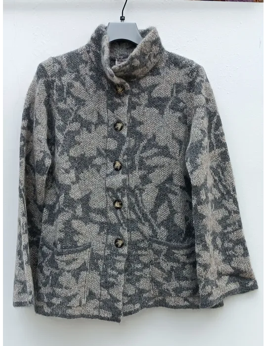 Frida Madè | Giaccone in tweed di alpaca e mohair grigio e beige