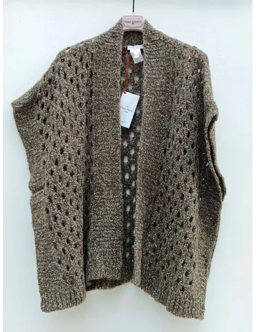 Green and Brown Openwork Baby Alpaca Cardigan Vest by Frida Madè 2