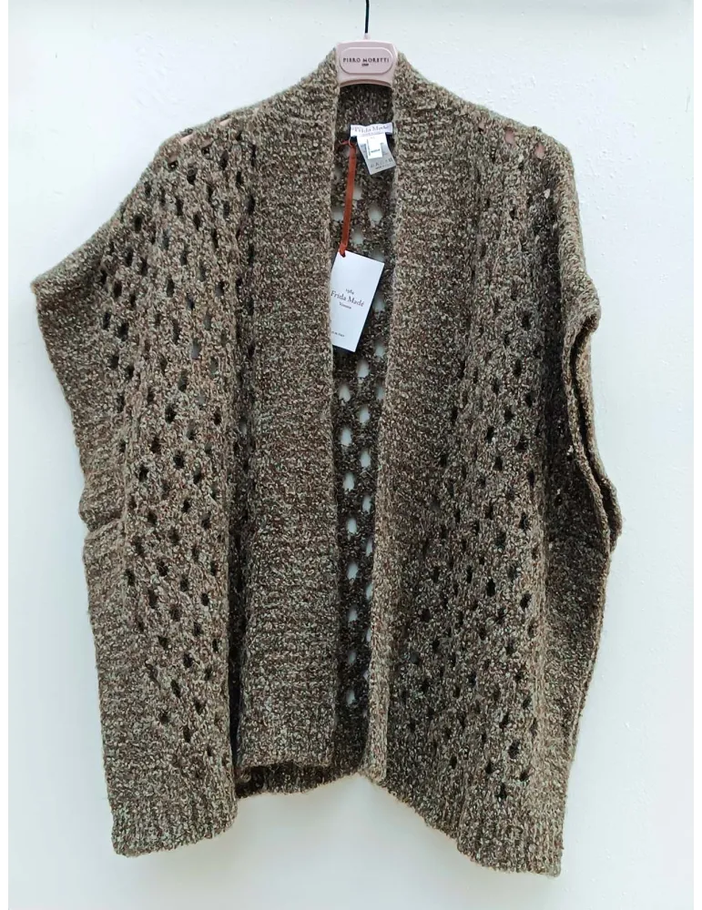 Green and Brown Openwork Baby Alpaca Cardigan Vest by Frida Madè