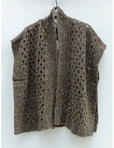 Green and Brown Openwork Baby Alpaca Cardigan Vest by Frida Madè