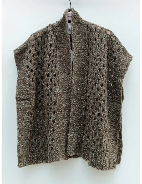 Green and Brown Openwork Baby Alpaca Cardigan Vest by Frida Madè