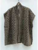 Green and Brown Openwork Baby Alpaca Cardigan Vest by Frida Madè
