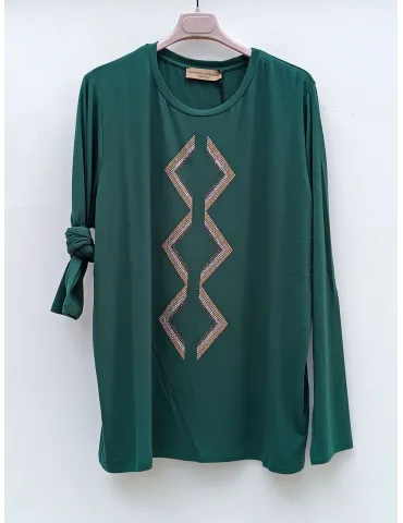 Green Top with Rhinestone and Stud Embroidery - Francesca Mercuriali